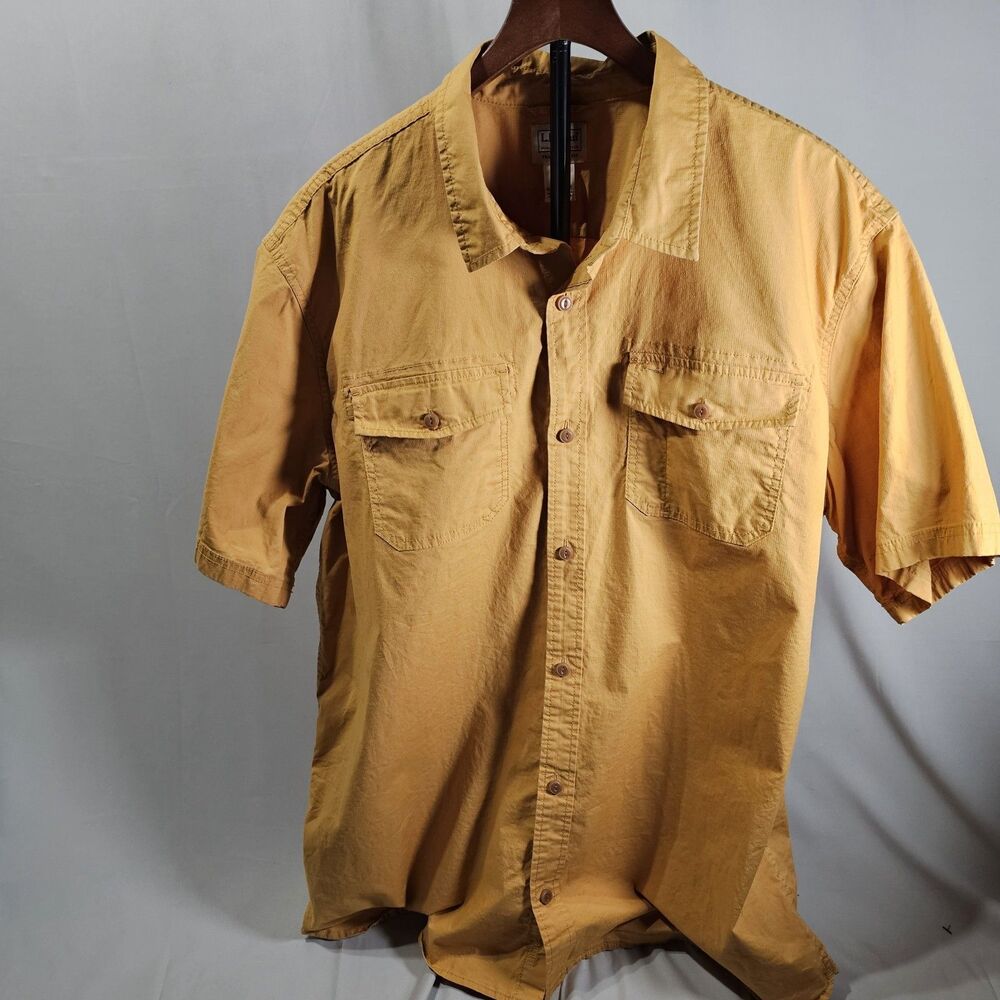 LL Bean Men XL TALL Shirt Button Down Top Short Sleeve Light Orange Cotton